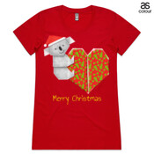 Koala Origami and its Heart gift wrapped for Christmas - Mens Surf Style TShirt - ASColour Ladies Wafer TShirt